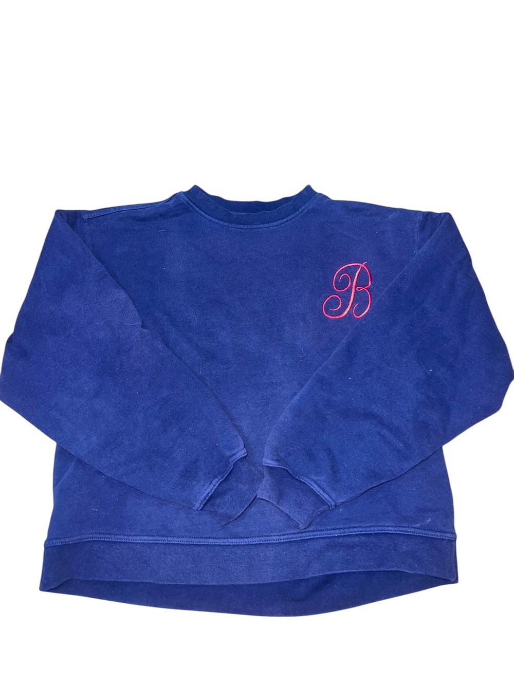 Blue Crewneck Sweatshirt with Red Script 'B'